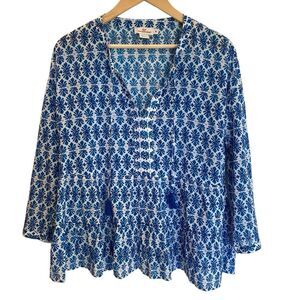 Vineyard Vines Popover Long Sleeve Peplum Tunic Top 100% Cotton Women's M